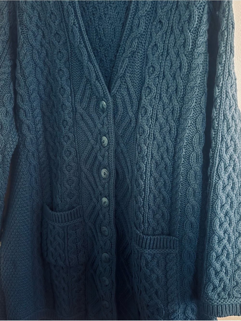 Aran Crafts Teal Cable-Knit Button-Front Cardigan